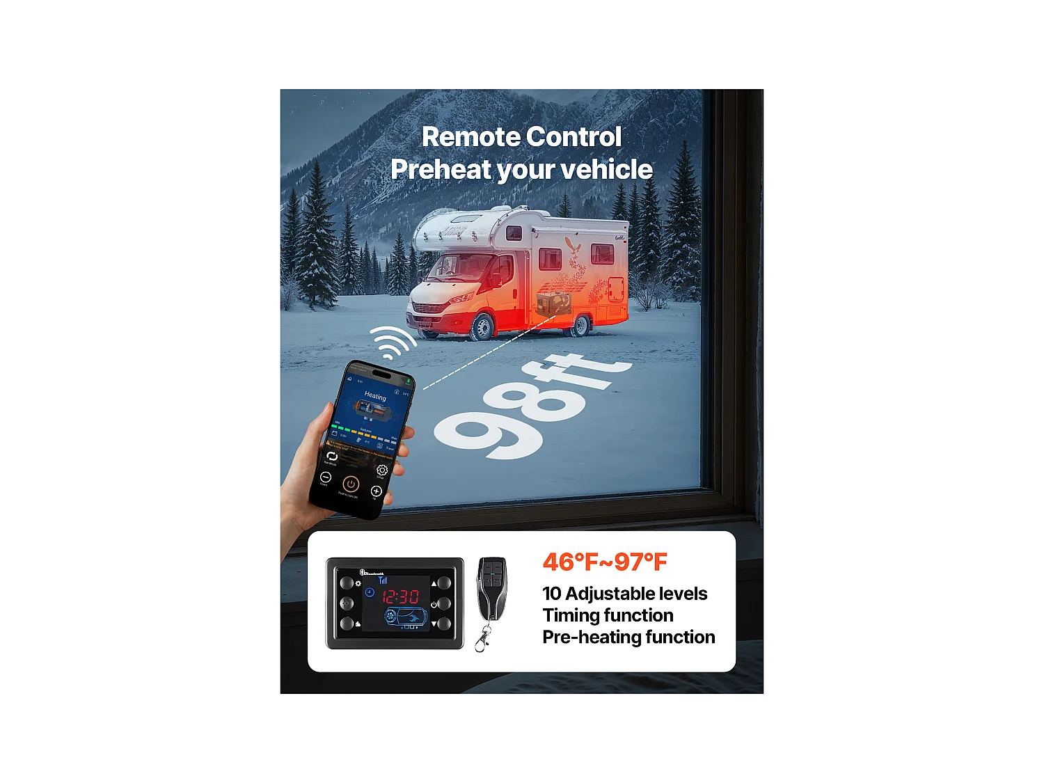 Dieselheizung SucceBuy 8 kW DC 12 V/24 V, Diesel-Luftheizung All-in-One Tragbar, mit Bluetooth-App-Steuerung, für LKW Wohnmobil