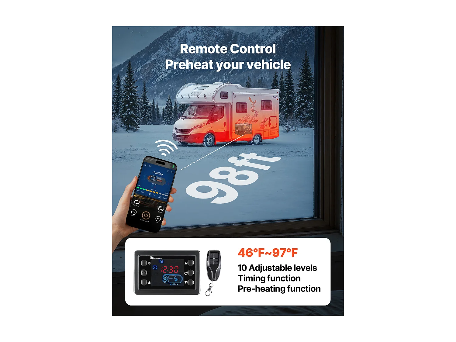 Dieselverwarmer SucceBuy 8 kW DC 12 V/24 V, Diesel Luchtverwarmer All-in-One Draagbaar, met Bluetooth App Besturing, voor Truck Camper