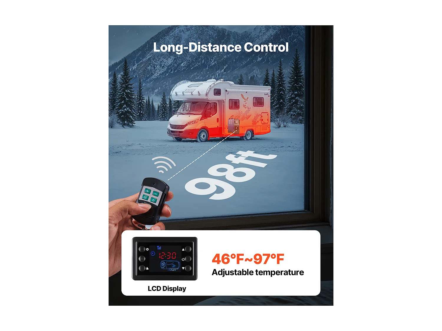Chauffage Diesel SucceBuy 8 kW DC 12 V/24 V, Réchauffeur d'Air Diesel pour Stationnement, Portable Tout-en-Un, avec Télécommande et Écran LCD