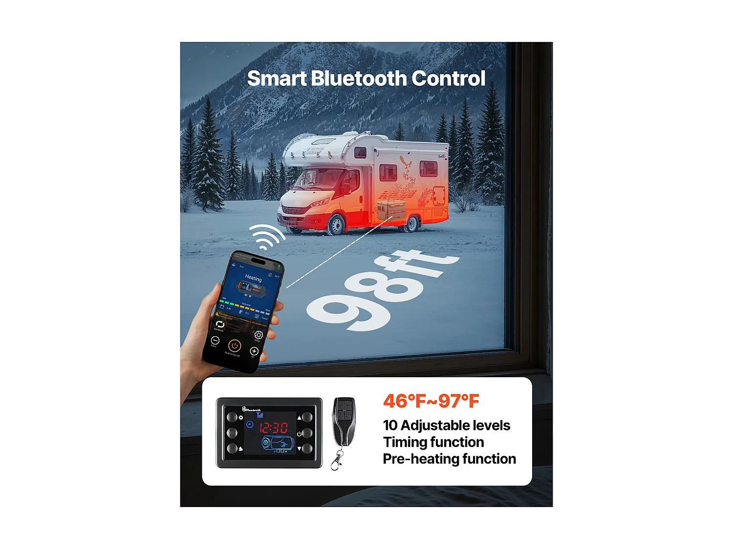 Dieselverwarmer SucceBuy 8 kW DC 12 V/24 V, Diesel Luchtverwarmer voor Stook, Draagbaar, met Bluetooth App Besturing, voor Truck