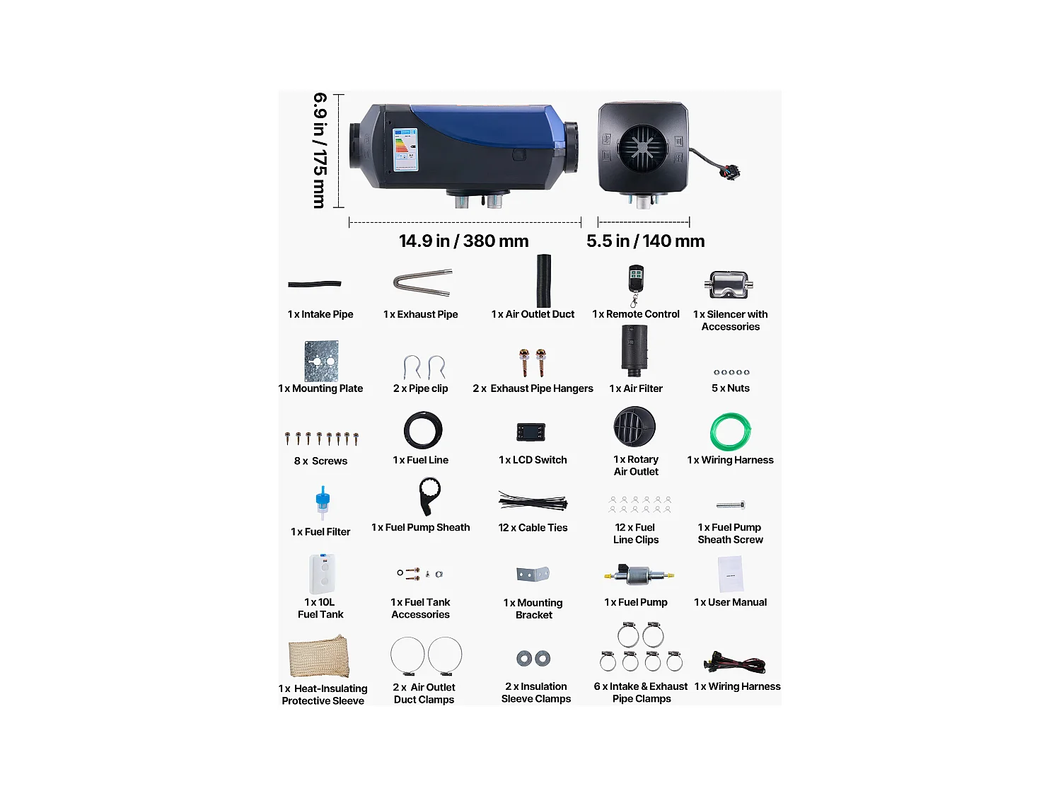 Calentador Diésel SucceBuy 8 kW DC 12 V/24 V, Calentador de Aire Diésel Portátil para Estacionamiento, con Mando a Distancia y Pantalla LCD
