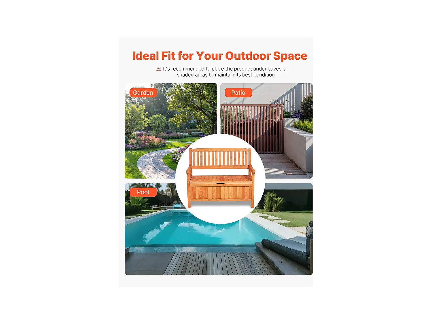 Opbergbank SucceBuy Buiten van Hout Tuinkist 125 L Terrasbank 2 in 1 met Zijhandgreep, Draagvermogen 319,8 kg