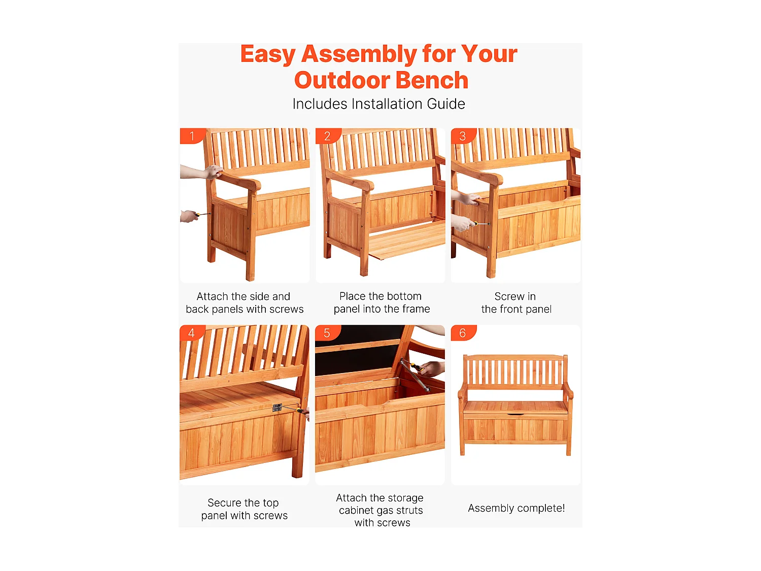 Banc de Rangement SucceBuy Extérieur en Bois Coffre de Jardin 125 L Banc de Terrasse 2 en 1 avec Poignée Latérale, Capacité de Charge 319,8 kg