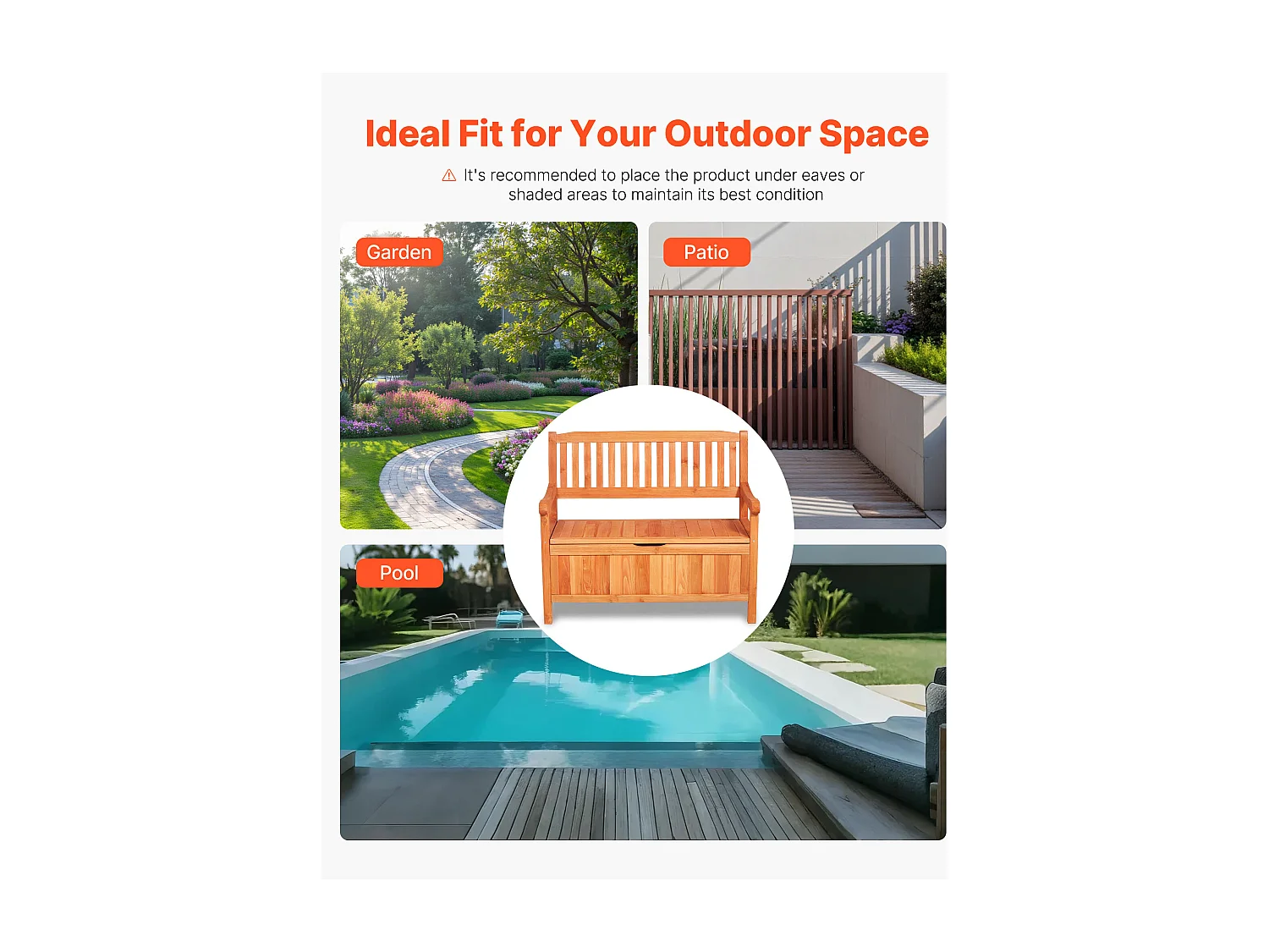 Banc de Rangement SucceBuy Extérieur en Bois Coffre de Jardin 125 L Banc de Terrasse 2 en 1 avec Poignée Latérale, Capacité de Charge 319,8 kg