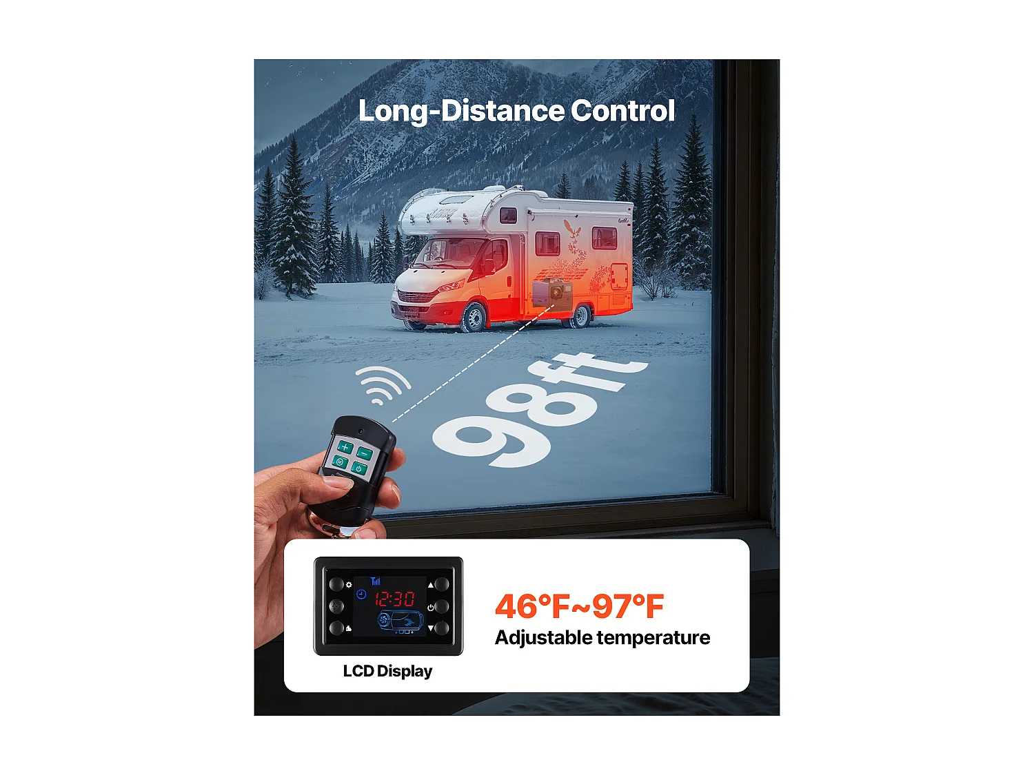 Chauffage Diesel SucceBuy 8 kW DC 12 V/24 V, Réchauffeur d'Air Diesel pour Stationnement, Portable Tout-en-Un, avec Télécommande et Écran LCD, Bleu