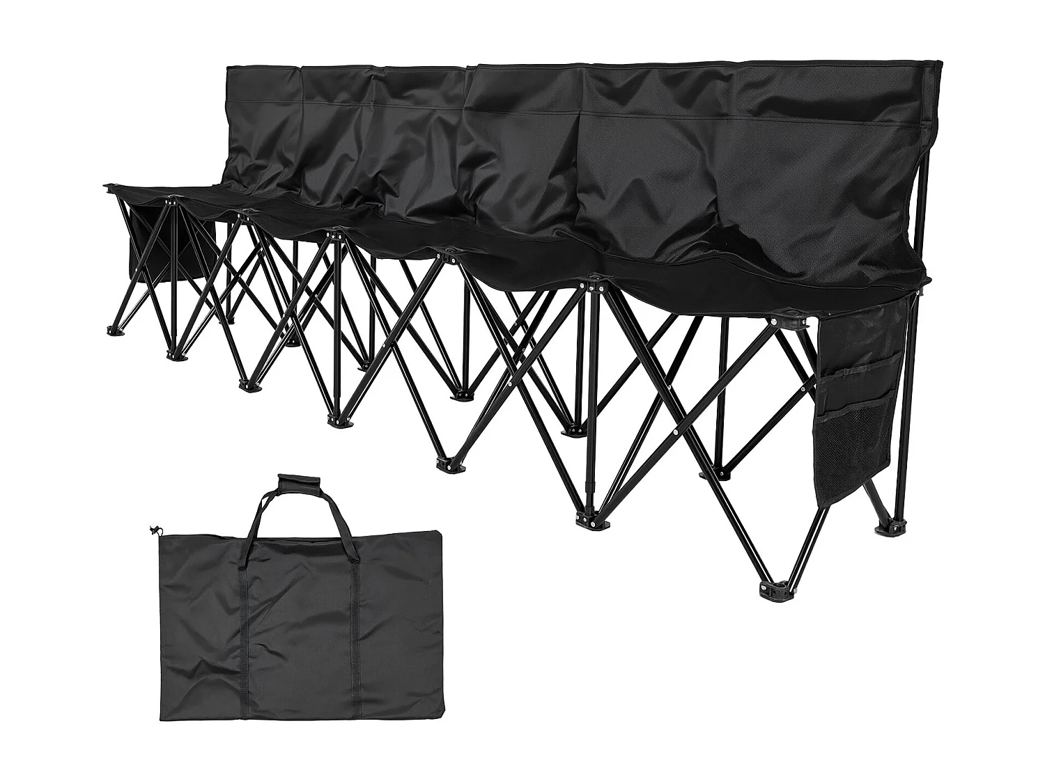 Klapbank SucceBuy, Draagbaar, 6 Zitplaatsen, Opvouwbare Campingbank met Opbergvakken en Draagtas, voor Buitenevenementen, Zwart