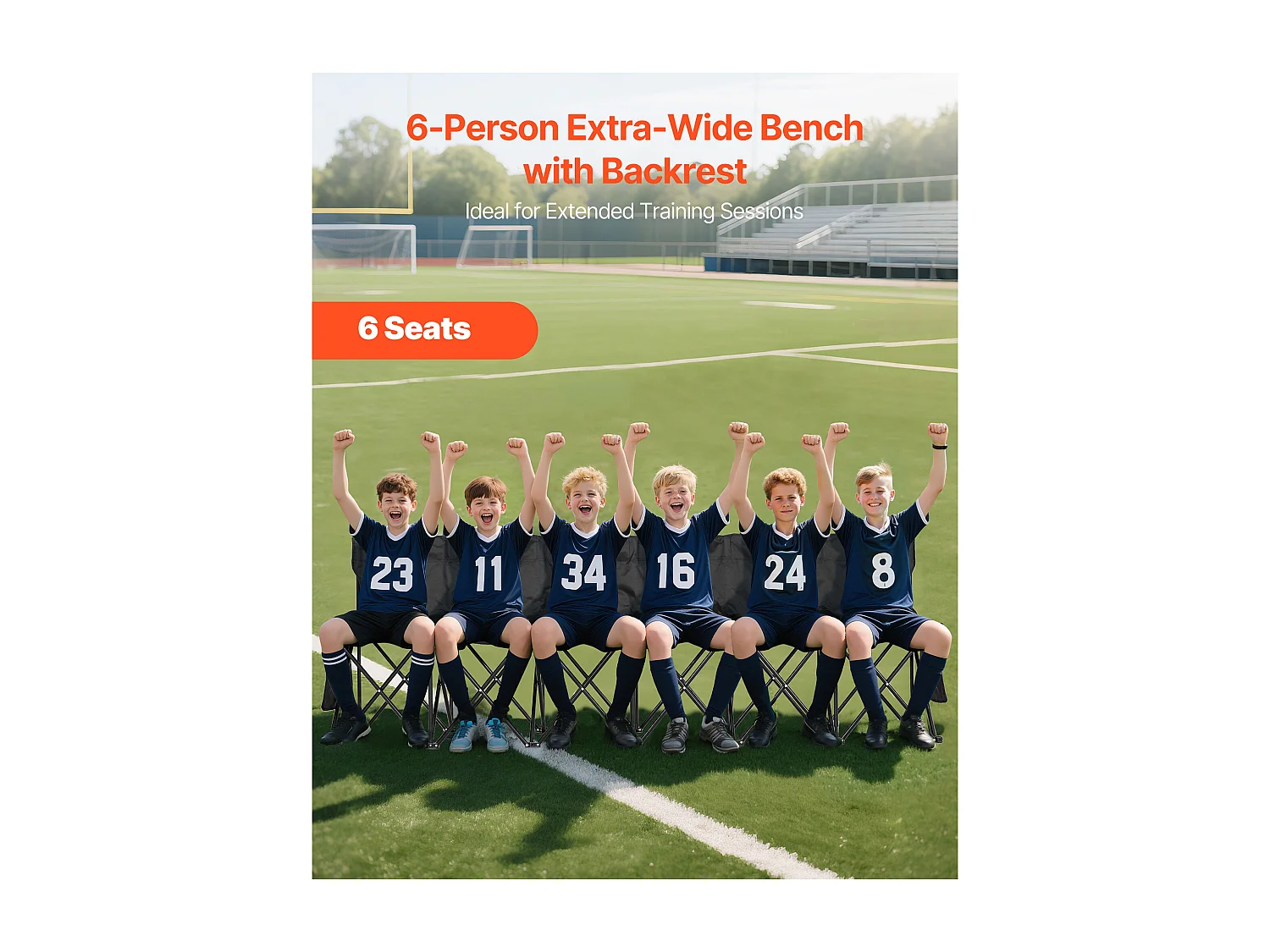 Klapbank SucceBuy, Draagbaar, 6 Zitplaatsen, Opvouwbare Campingbank met Opbergvakken en Draagtas, voor Buitenevenementen, Zwart