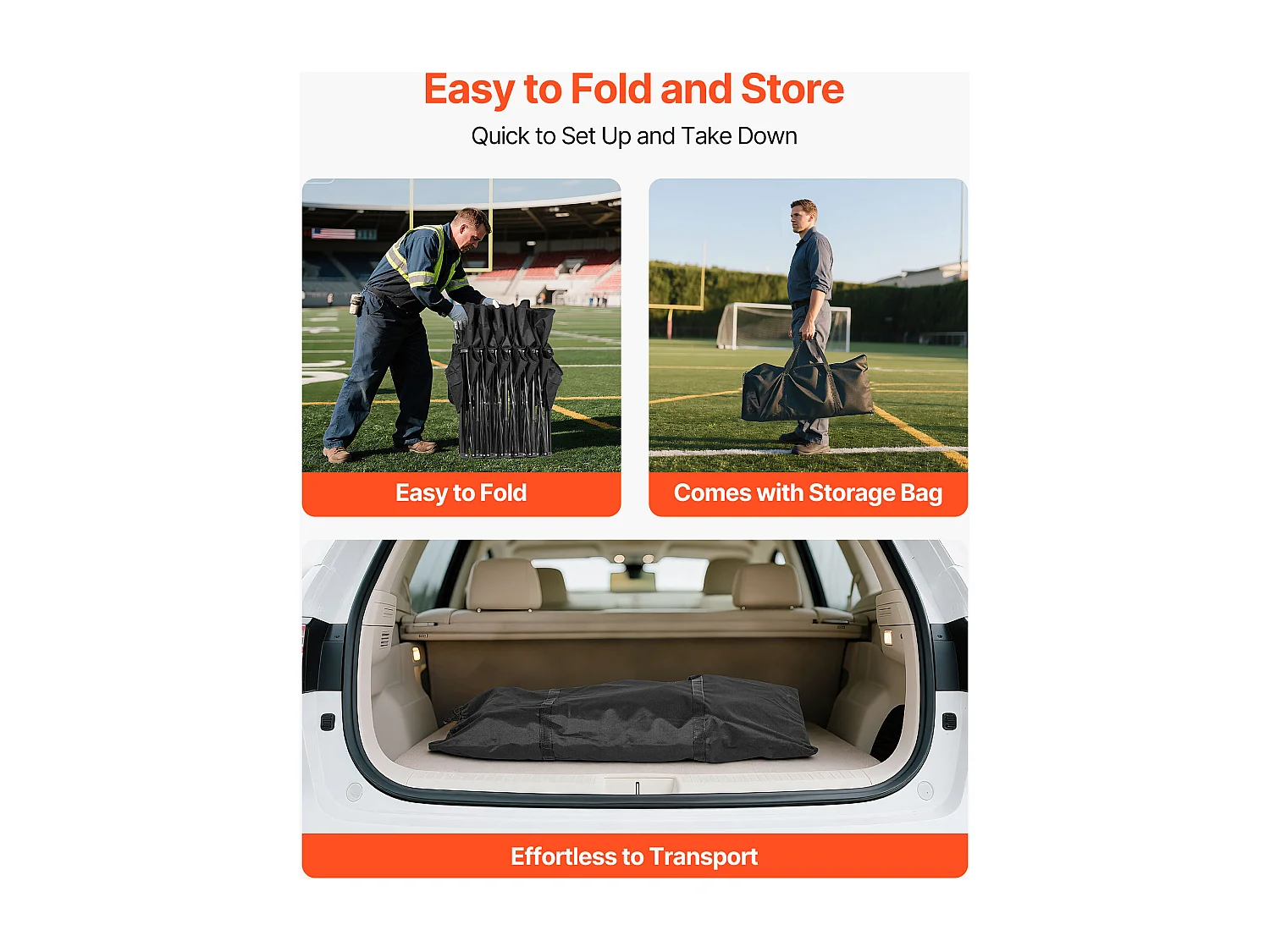 Klapbank SucceBuy, Draagbaar, 6 Zitplaatsen, Opvouwbare Campingbank met Opbergvakken en Draagtas, voor Buitenevenementen, Zwart