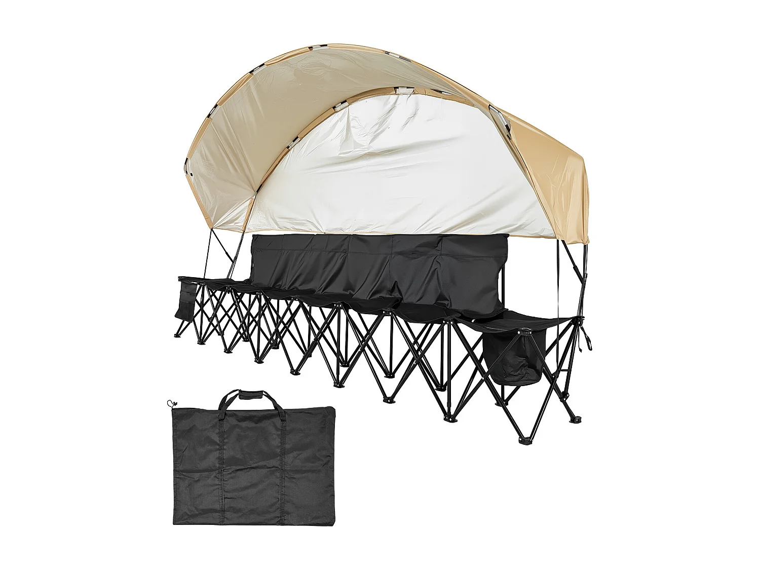 Składana Ławka SucceBuy, Przenośna, 6 Miejsc, Składana Ławka Kempingowa z Kieszeniami do Przechowywania i Torbą Transportową, do Imprez Plenerowych, Czarna