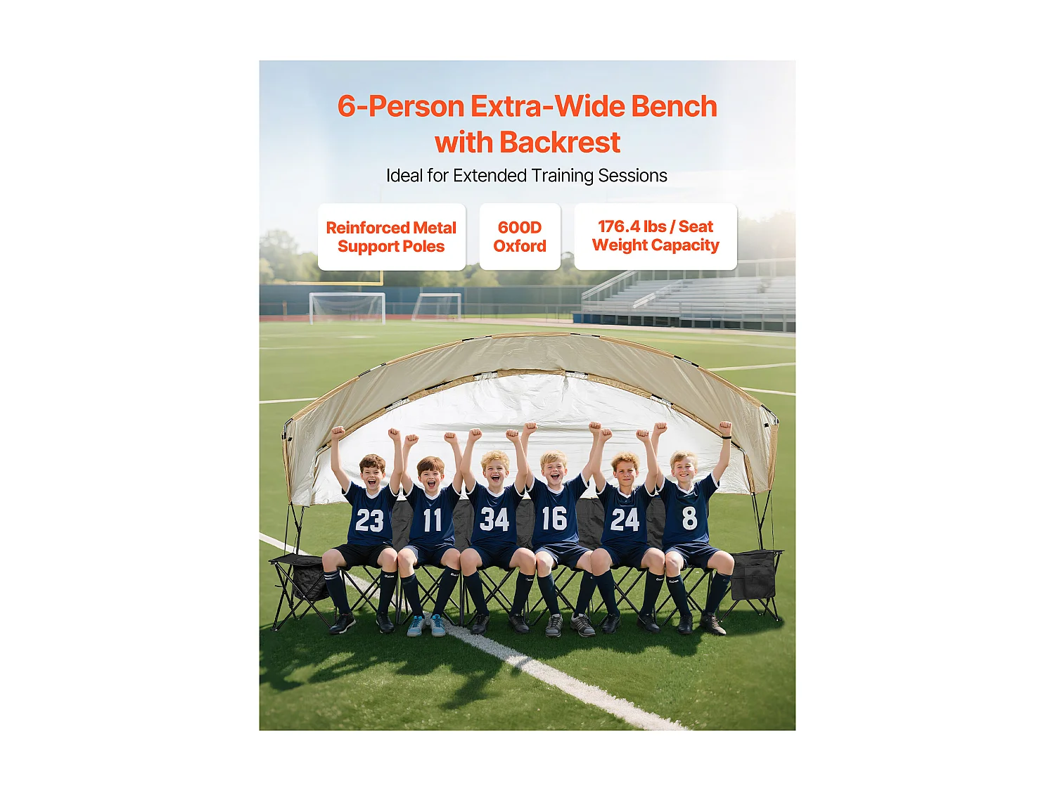 Składana Ławka SucceBuy, Przenośna, 6 Miejsc, Składana Ławka Kempingowa z Kieszeniami do Przechowywania i Torbą Transportową, do Imprez Plenerowych, Czarna