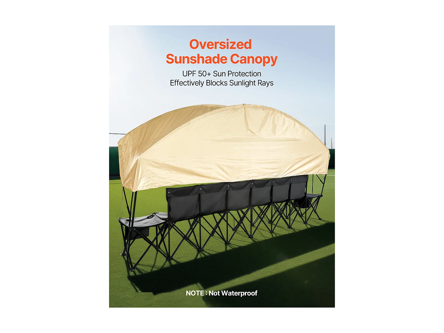 Składana Ławka SucceBuy, Przenośna, 6 Miejsc, Składana Ławka Kempingowa z Kieszeniami do Przechowywania i Torbą Transportową, do Imprez Plenerowych, Czarna