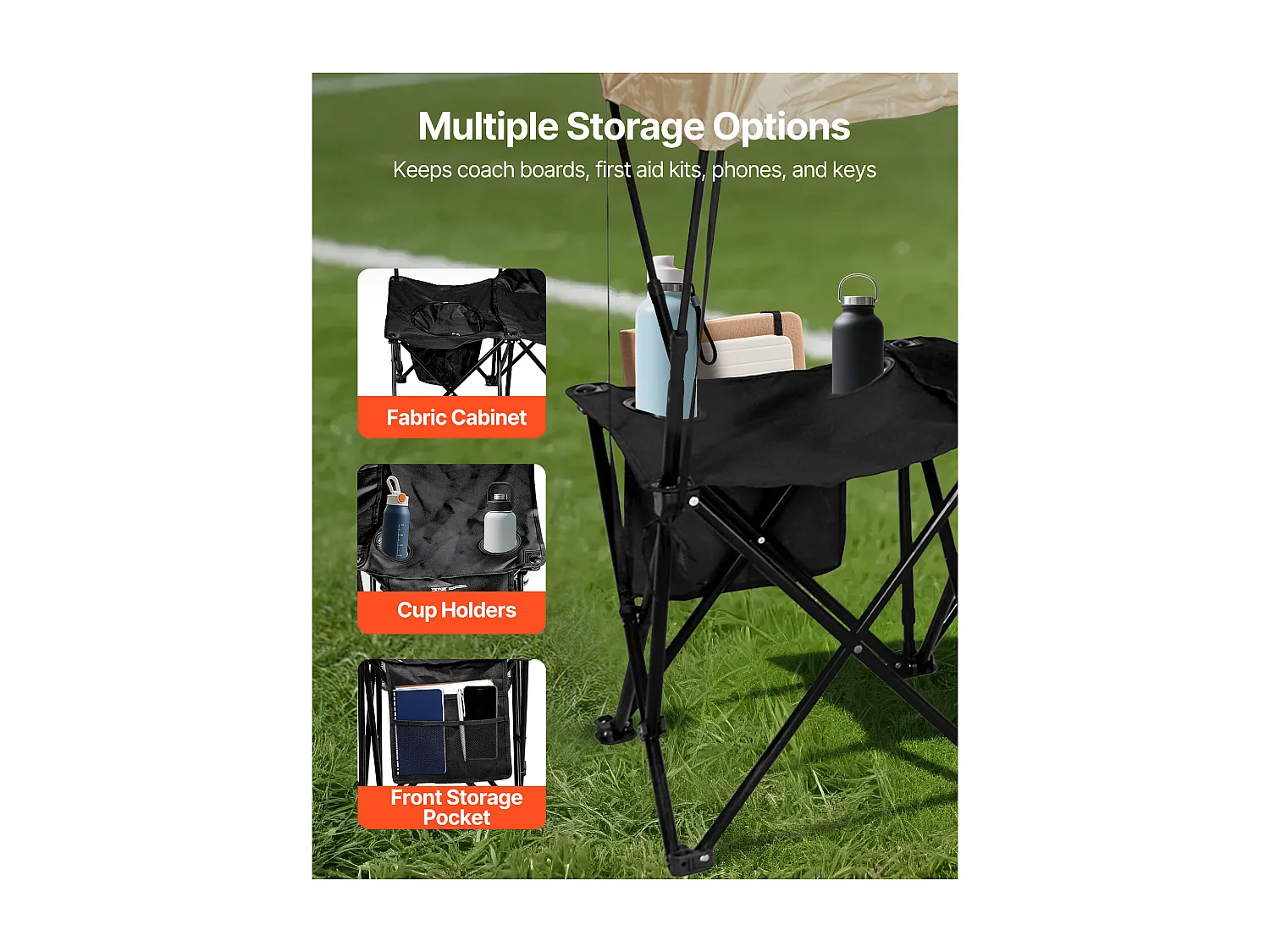 Składana Ławka SucceBuy, Przenośna, 6 Miejsc, Składana Ławka Kempingowa z Kieszeniami do Przechowywania i Torbą Transportową, do Imprez Plenerowych, Czarna