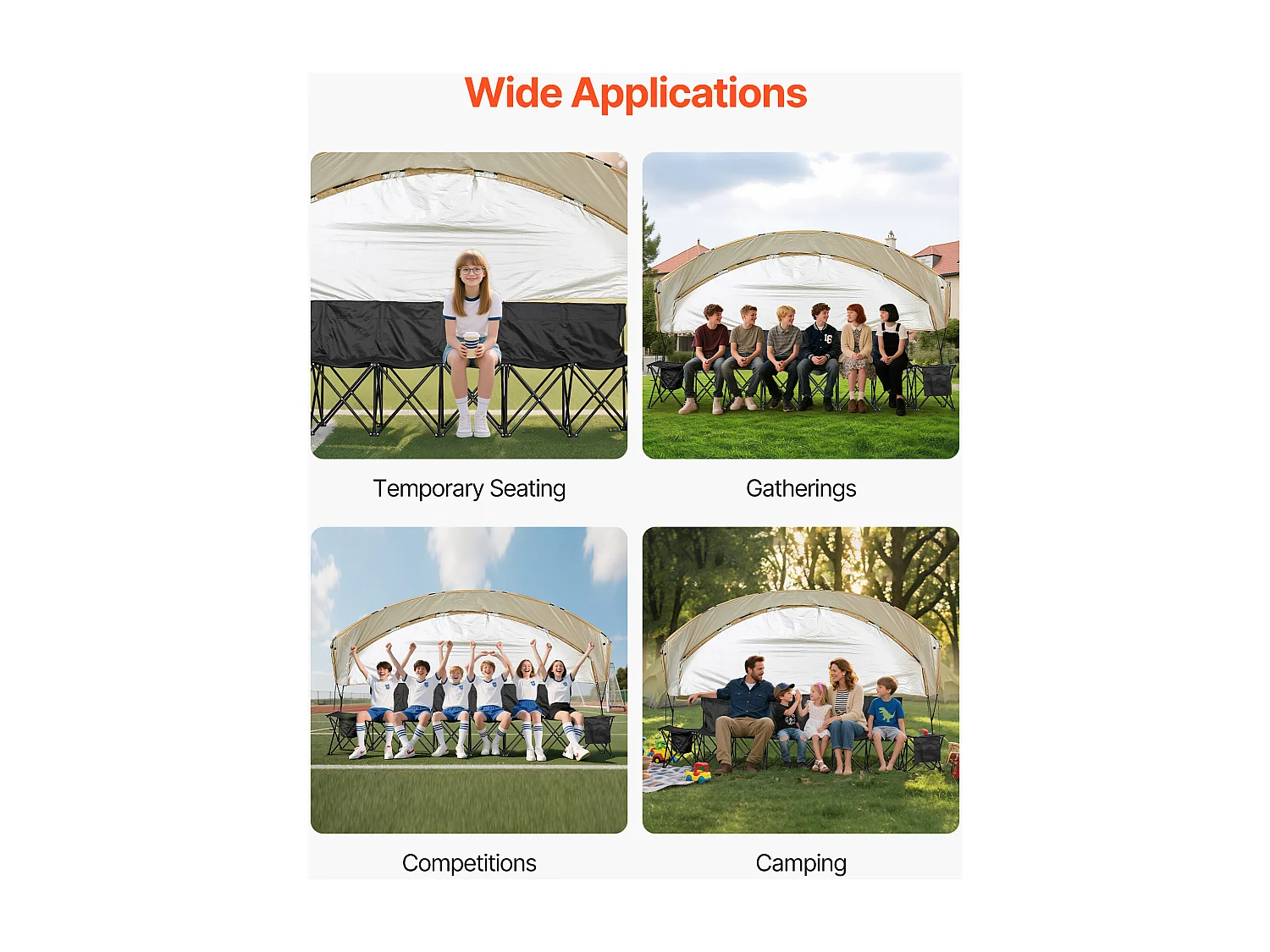 Składana Ławka SucceBuy, Przenośna, 6 Miejsc, Składana Ławka Kempingowa z Kieszeniami do Przechowywania i Torbą Transportową, do Imprez Plenerowych, Czarna