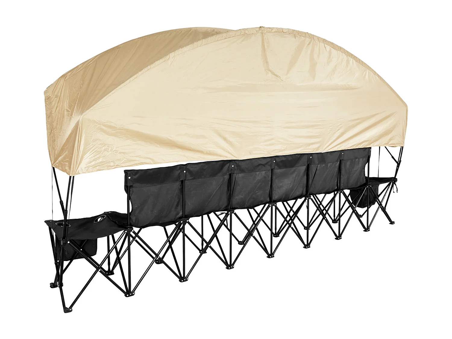 Składana Ławka SucceBuy, Przenośna, 6 Miejsc, Składana Ławka Kempingowa z Kieszeniami do Przechowywania i Torbą Transportową, do Imprez Plenerowych, Czarna