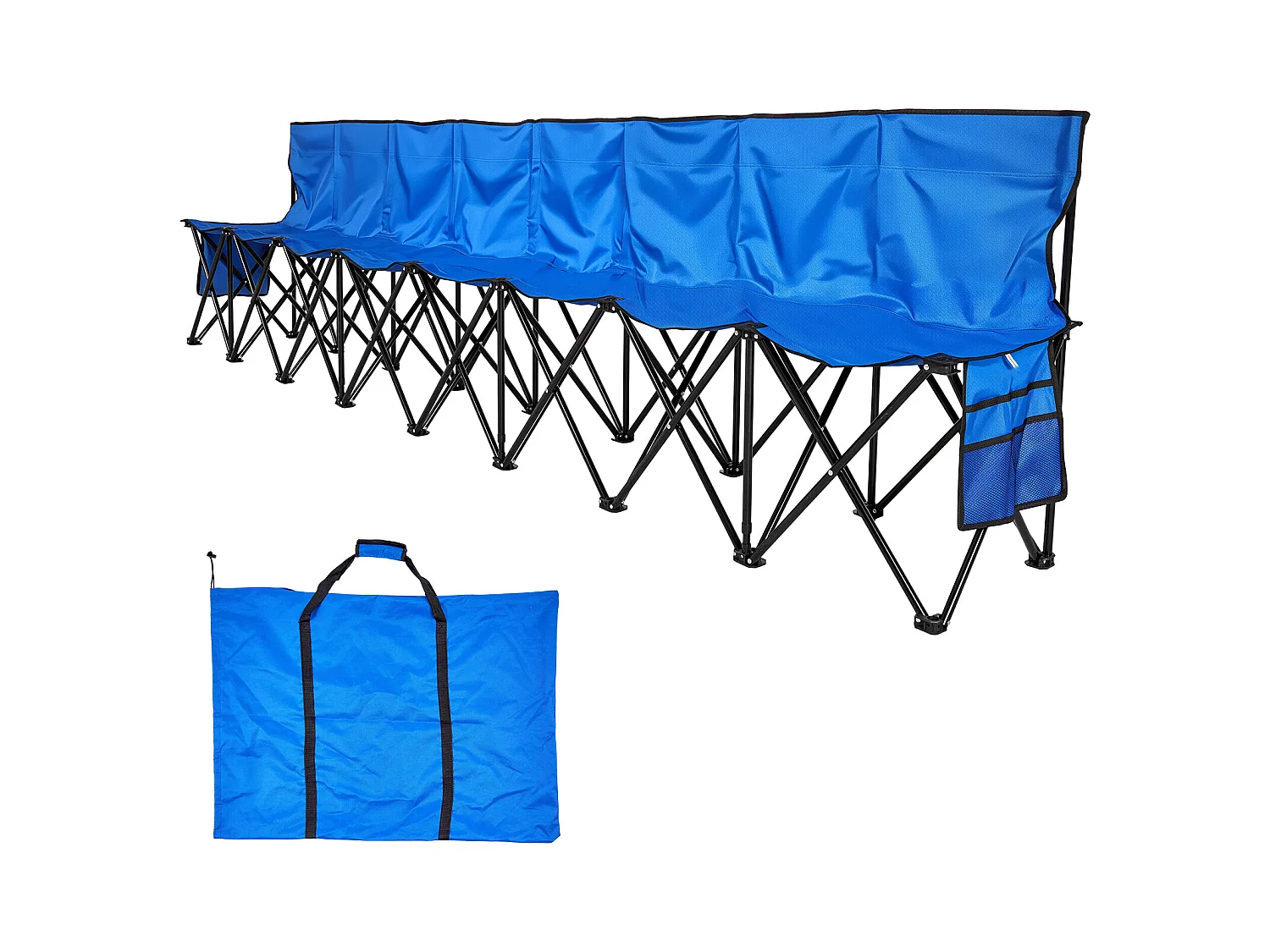 Składana Ławka SucceBuy, Przenośna, 8 Miejsc, Składana Ławka Kempingowa z Kieszeniami do Przechowywania i Torbą Transportową, do Imprez Plenerowych, Niebieska