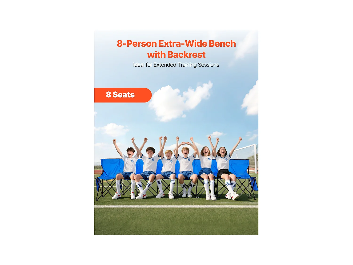 Składana Ławka SucceBuy, Przenośna, 8 Miejsc, Składana Ławka Kempingowa z Kieszeniami do Przechowywania i Torbą Transportową, do Imprez Plenerowych, Niebieska