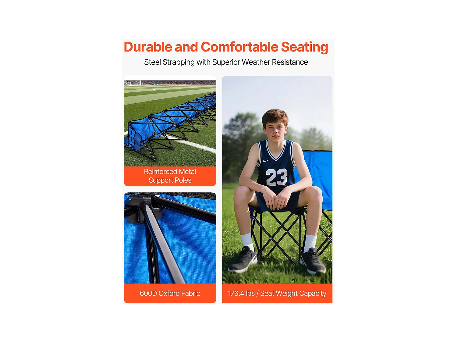 Składana Ławka SucceBuy, Przenośna, 8 Miejsc, Składana Ławka Kempingowa z Kieszeniami do Przechowywania i Torbą Transportową, do Imprez Plenerowych, Niebieska