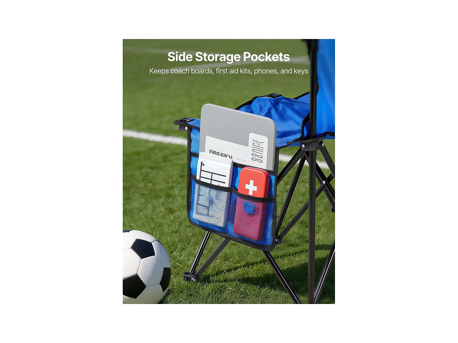 Składana Ławka SucceBuy, Przenośna, 8 Miejsc, Składana Ławka Kempingowa z Kieszeniami do Przechowywania i Torbą Transportową, do Imprez Plenerowych, Niebieska