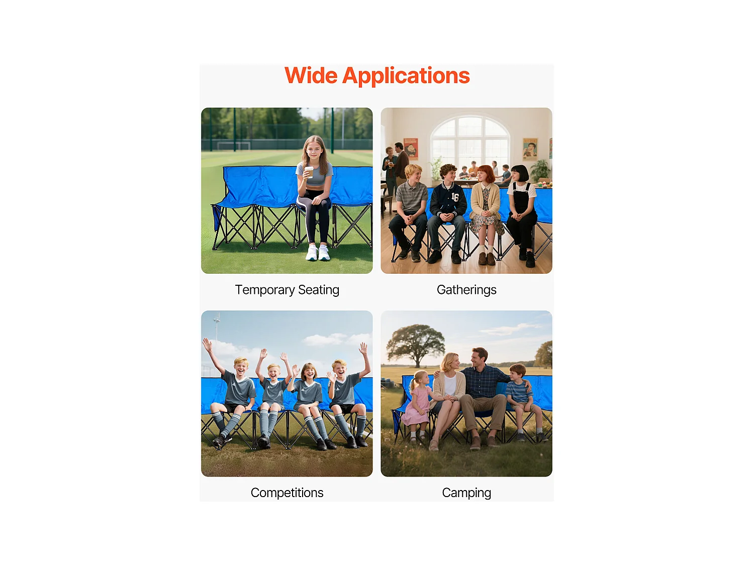 Składana Ławka SucceBuy, Przenośna, 8 Miejsc, Składana Ławka Kempingowa z Kieszeniami do Przechowywania i Torbą Transportową, do Imprez Plenerowych, Niebieska