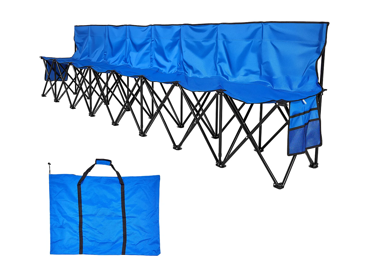Banc Pliant SucceBuy, Portable à 8 Places, Banc de Camping Pliable avec Poches de Rangement et Sac de Transport, pour Événements en Plein Air, Bleu