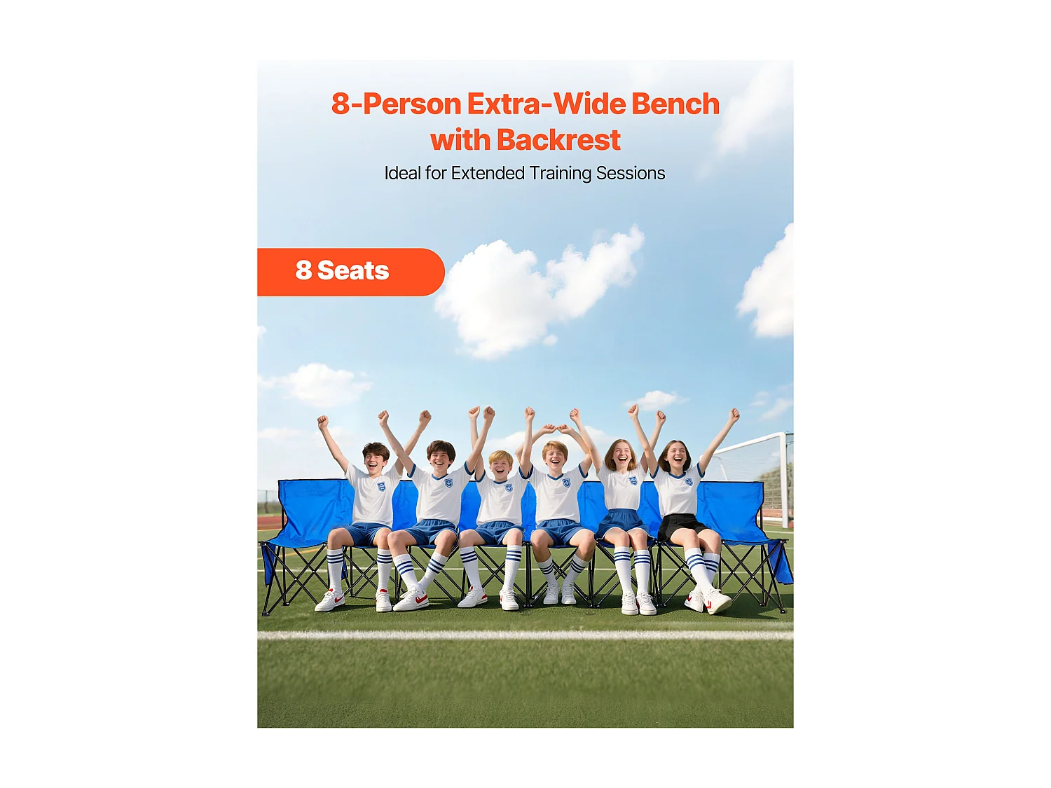 Banc Pliant SucceBuy, Portable à 8 Places, Banc de Camping Pliable avec Poches de Rangement et Sac de Transport, pour Événements en Plein Air, Bleu