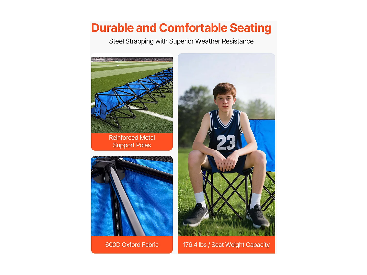 Banc Pliant SucceBuy, Portable à 8 Places, Banc de Camping Pliable avec Poches de Rangement et Sac de Transport, pour Événements en Plein Air, Bleu