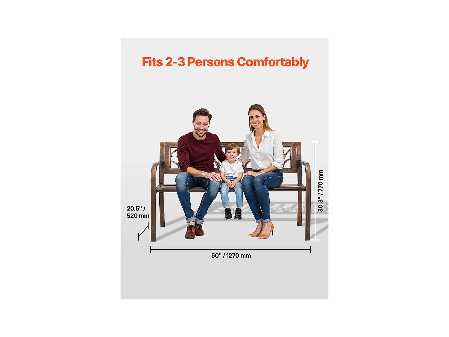 Banc de Jardin SucceBuy, 127 cm, Banquette d'Extérieur en Acier Carbone avec Dossier en PVC à Motif Floral et Accoudoirs à Bords Arrondis, Banc Résistant