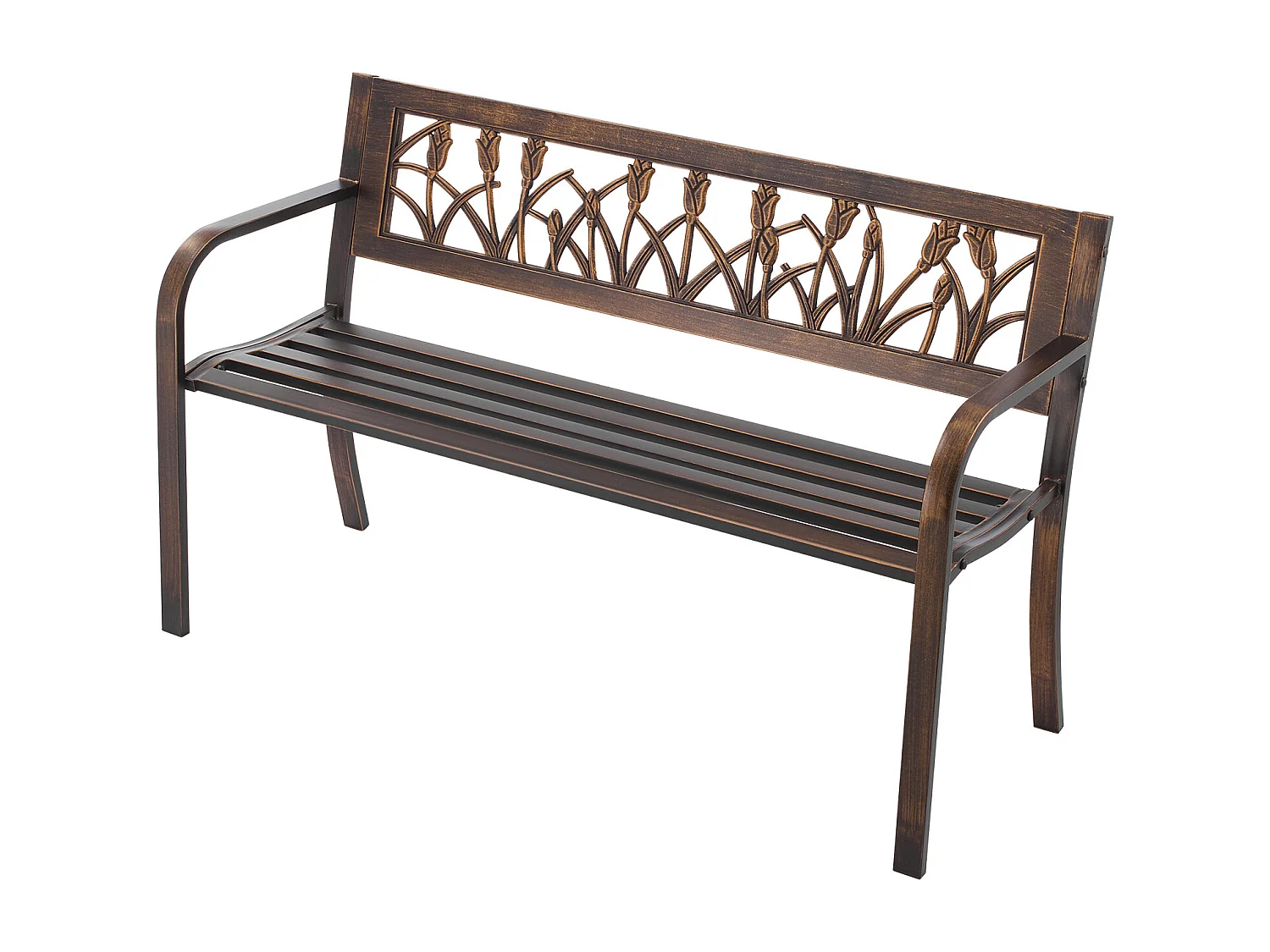 Panchina da Giardino SucceBuy, 127 cm, Panchina da Esterno in Acciaio al Carbonio con Schienale in PVC a Motivo Floreale e Braccioli a Bordi Arrotondati