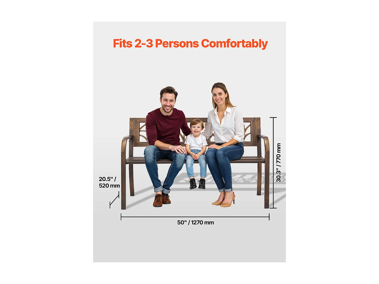 Panchina da Giardino SucceBuy, 127 cm, Panchina da Esterno in Acciaio al Carbonio con Schienale in PVC a Motivo Floreale e Braccioli a Bordi Arrotondati