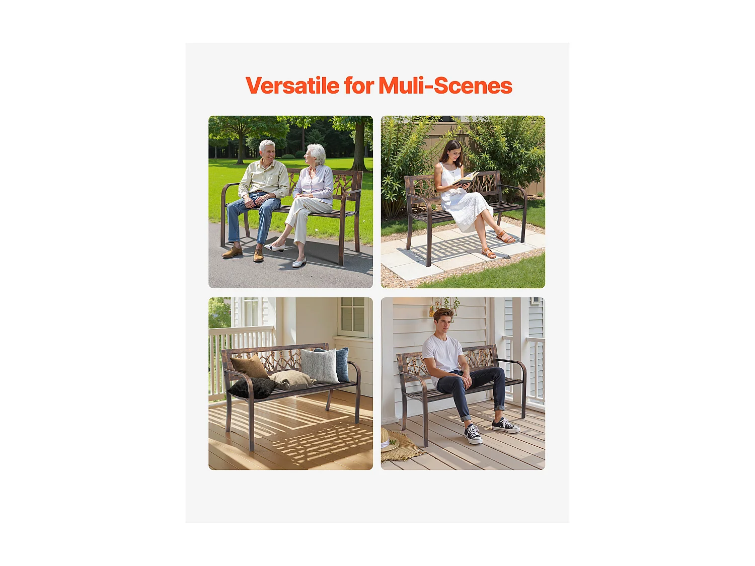 Panchina da Giardino SucceBuy, 127 cm, Panchina da Esterno in Acciaio al Carbonio con Schienale in PVC a Motivo Floreale e Braccioli a Bordi Arrotondati