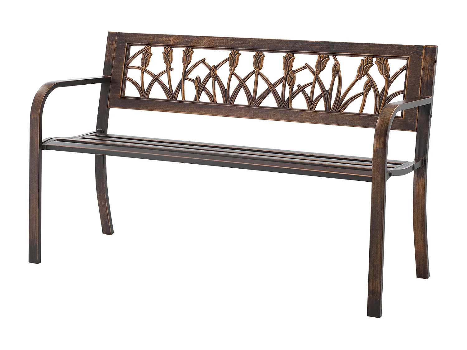 Panchina da Giardino SucceBuy, 127 cm, Panchina da Esterno in Acciaio al Carbonio con Schienale in PVC a Motivo Floreale e Braccioli a Bordi Arrotondati