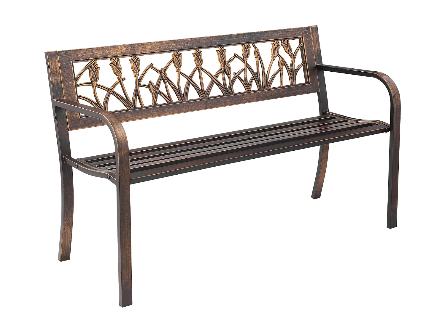 Panchina da Giardino SucceBuy, 127 cm, Panchina da Esterno in Acciaio al Carbonio con Schienale in PVC a Motivo Floreale e Braccioli a Bordi Arrotondati