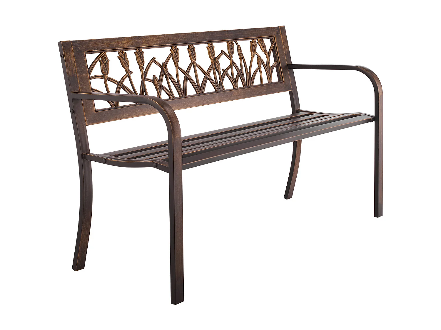 Panchina da Giardino SucceBuy, 127 cm, Panchina da Esterno in Acciaio al Carbonio con Schienale in PVC a Motivo Floreale e Braccioli a Bordi Arrotondati