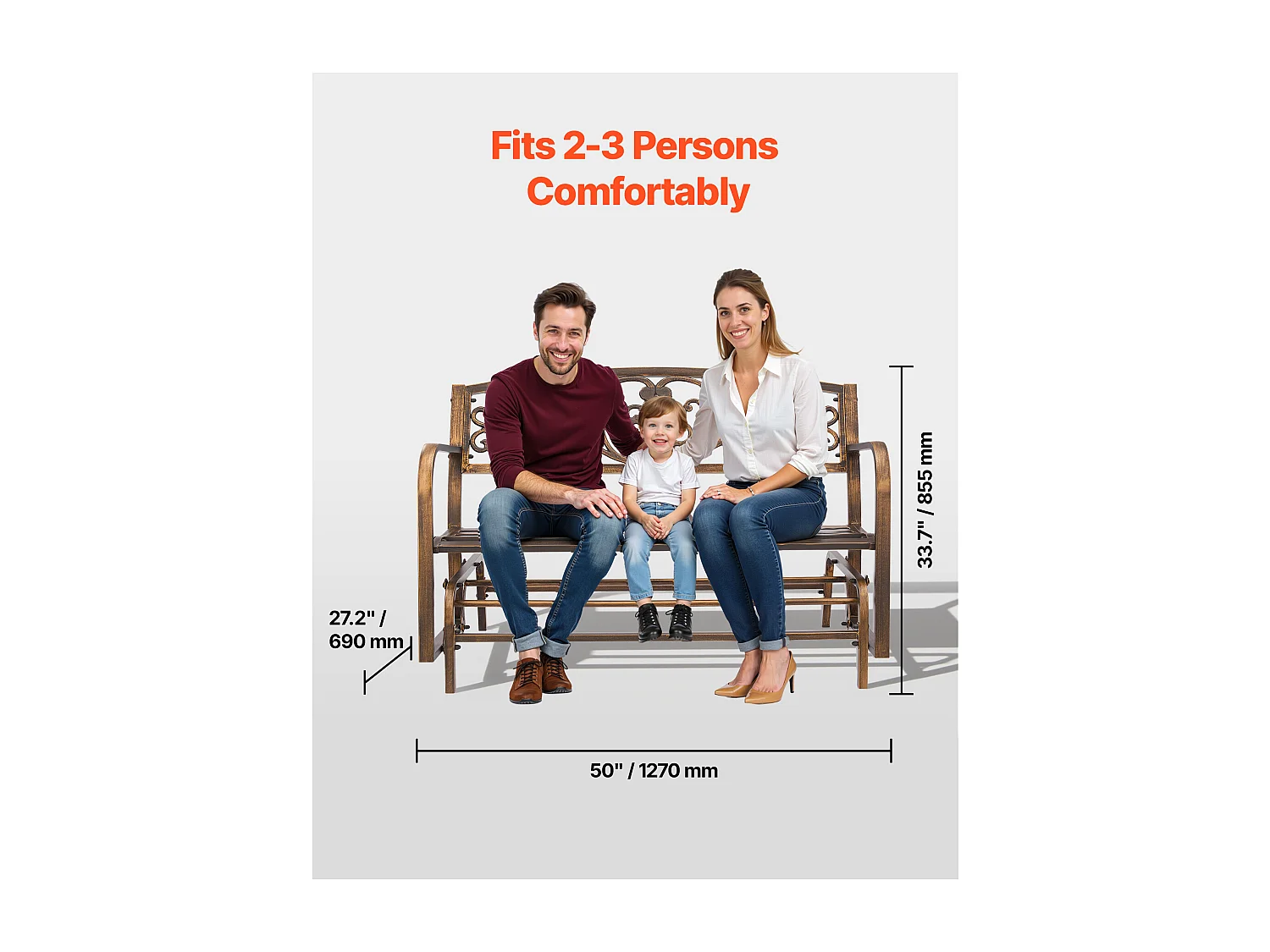 Tuinbank SucceBuy, 127 cm, Outdoorbank van Koolstofstaal met Gietijzeren Rugleuning en Armleuningen met Afgeronde Randen, Weerbestendige Outdoorbank