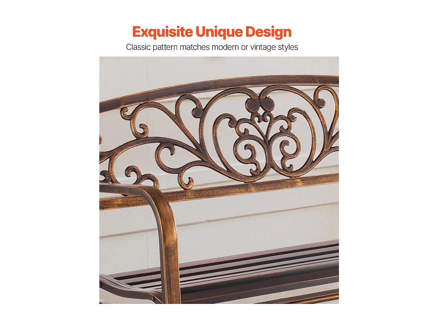 Tuinbank SucceBuy, 127 cm, Outdoorbank van Koolstofstaal met Gietijzeren Rugleuning en Armleuningen met Afgeronde Randen, Weerbestendige Outdoorbank