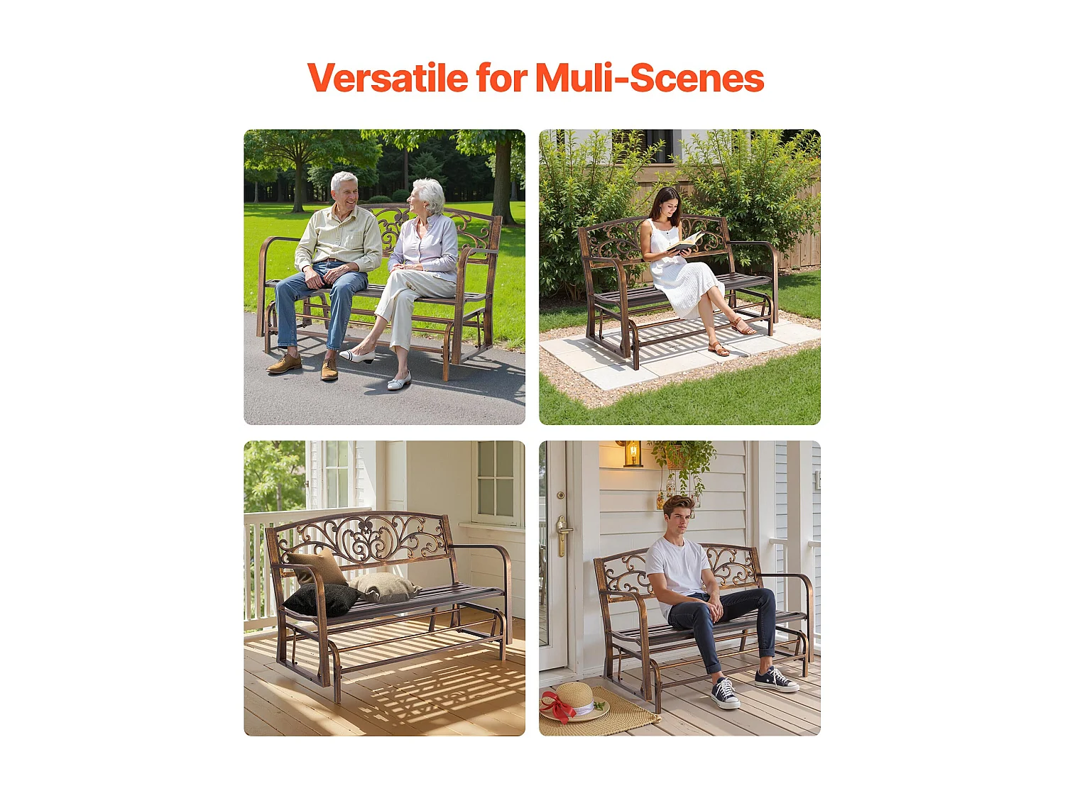 Tuinbank SucceBuy, 127 cm, Outdoorbank van Koolstofstaal met Gietijzeren Rugleuning en Armleuningen met Afgeronde Randen, Weerbestendige Outdoorbank