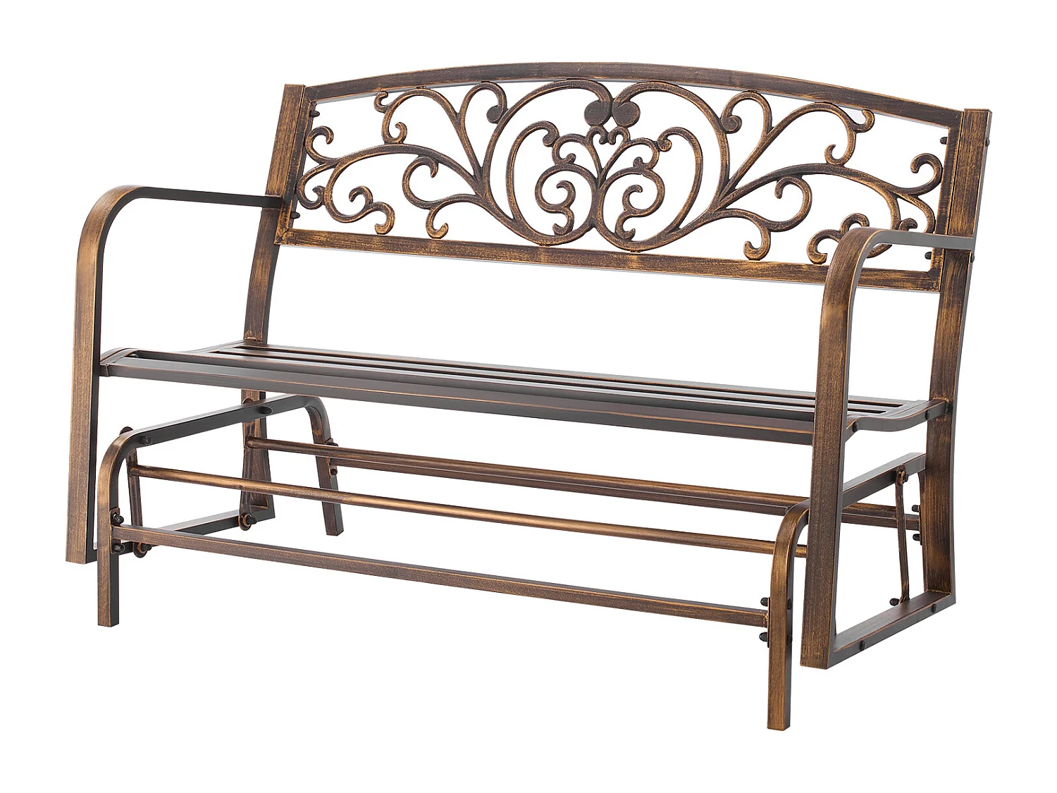 Tuinbank SucceBuy, 127 cm, Outdoorbank van Koolstofstaal met Gietijzeren Rugleuning en Armleuningen met Afgeronde Randen, Weerbestendige Outdoorbank