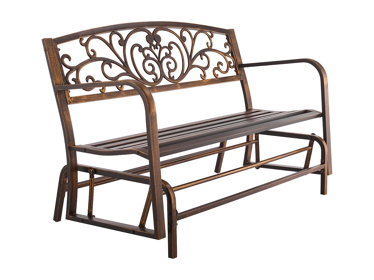 Tuinbank SucceBuy, 127 cm, Outdoorbank van Koolstofstaal met Gietijzeren Rugleuning en Armleuningen met Afgeronde Randen, Weerbestendige Outdoorbank