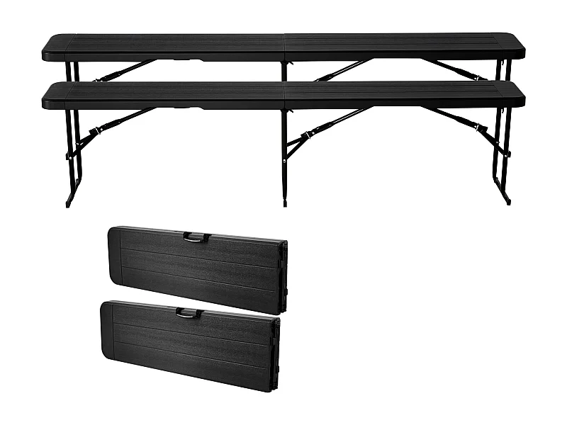 Składana Ławka SucceBuy, Przenośna, Plastikowa, 182,5 Cm, Ławka Kempingowa, z 2 Torbami Transportowymi, do Piłki Nożnej, Kempingu, Ogrodu, Czarna, 2 Sztuki