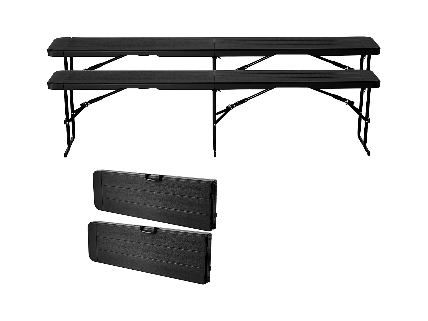 Składana Ławka SucceBuy, Przenośna, Plastikowa, 182,5 Cm, Ławka Kempingowa, z 2 Torbami Transportowymi, do Piłki Nożnej, Kempingu, Ogrodu, Czarna, 2 Sztuki