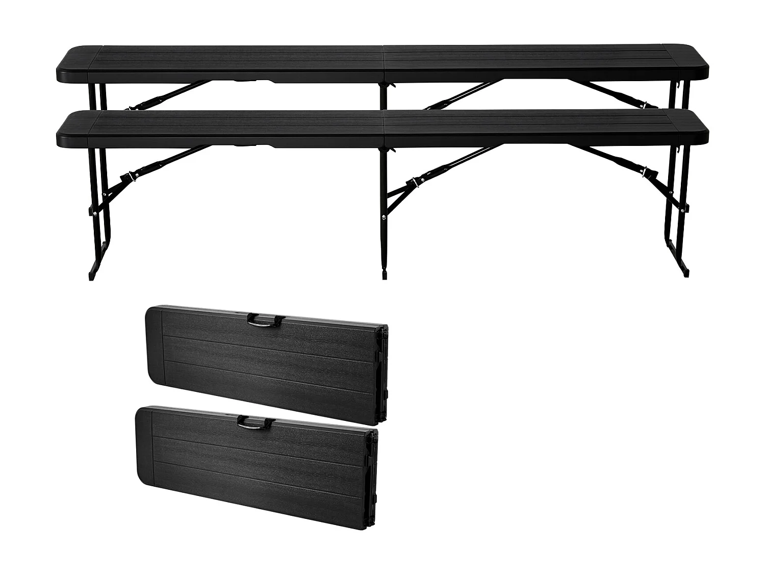 Banc Pliant SucceBuy, Portable en Plastique, 182,5 Cm, Banc de Camping, avec 2 Sacs de Transport, pour Football, Camping, Jardin, Noir, 2 Pièces