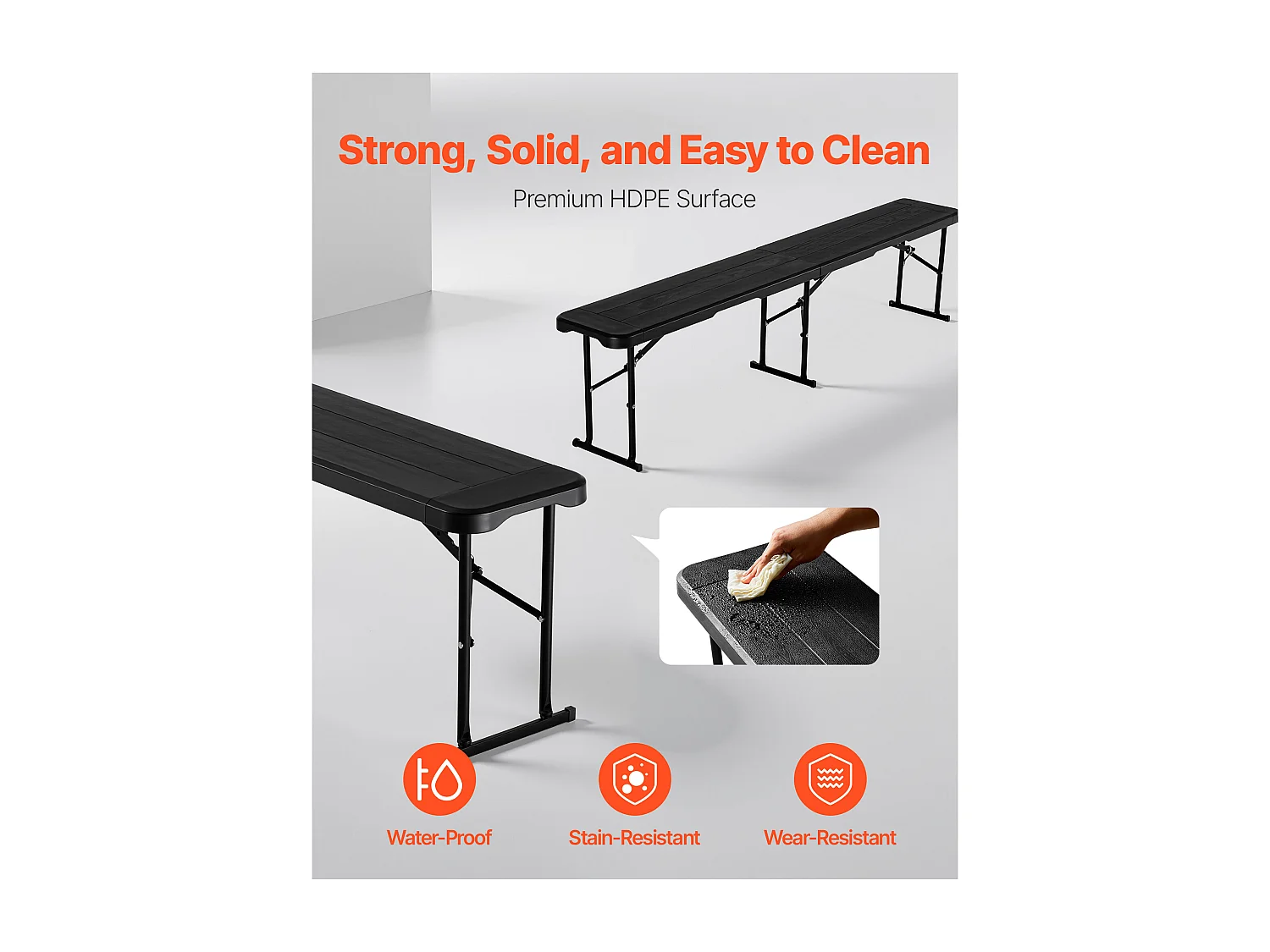 Banc Pliant SucceBuy, Portable en Plastique, 182,5 Cm, Banc de Camping, avec 2 Sacs de Transport, pour Football, Camping, Jardin, Noir, 2 Pièces