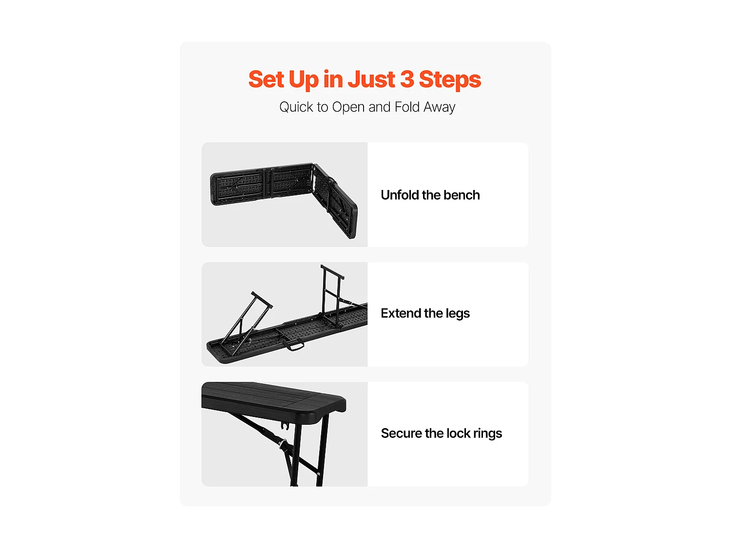 Banc Pliant SucceBuy, Portable en Plastique, 182,5 Cm, Banc de Camping, avec 2 Sacs de Transport, pour Football, Camping, Jardin, Noir, 2 Pièces