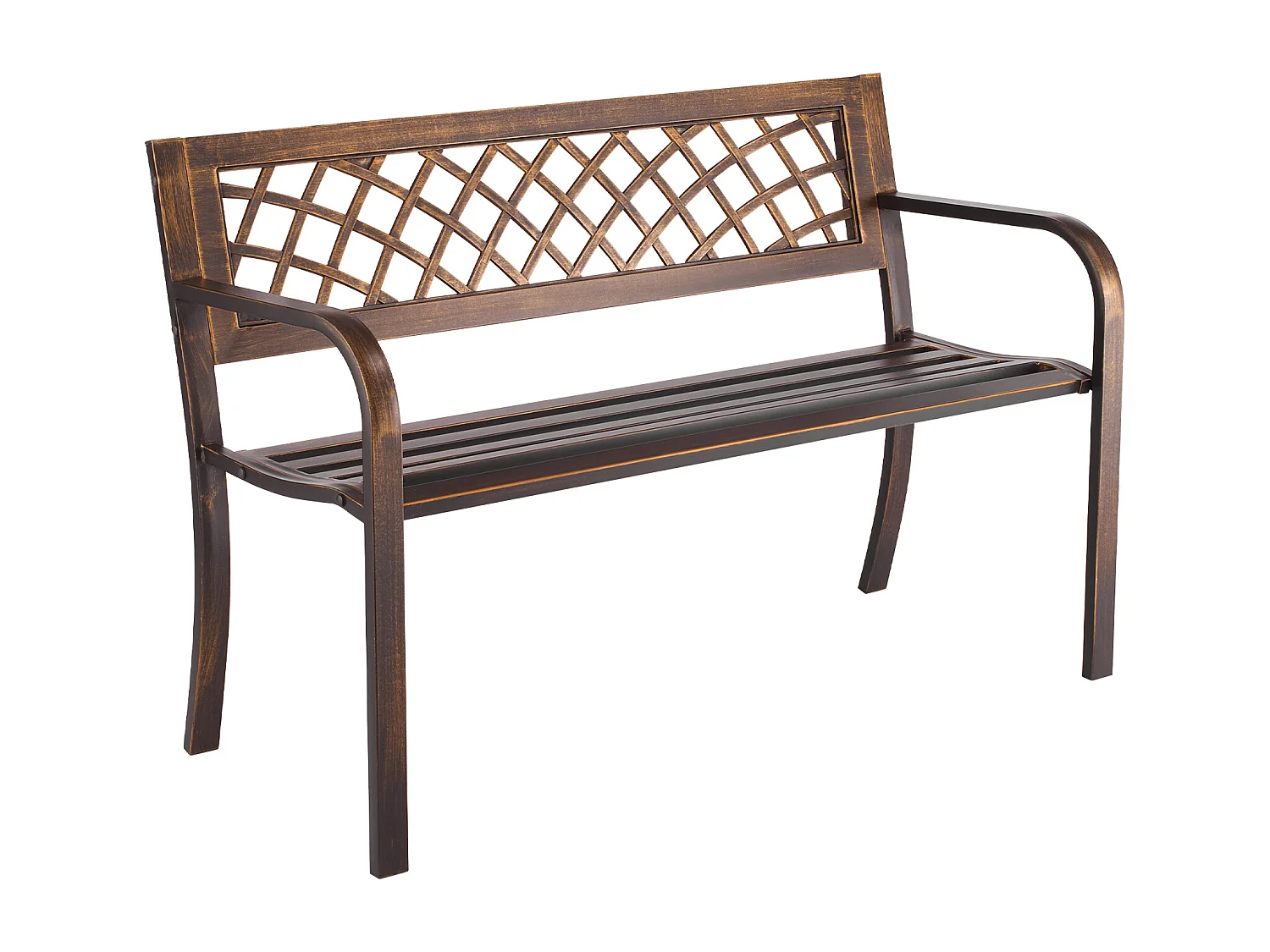 Banc de Jardin SucceBuy, 116 cm, Banquette d'Extérieur en Acier Carbone avec Dossier en Maille PVC et Accoudoirs à Bords Arrondis, Banc Résistant