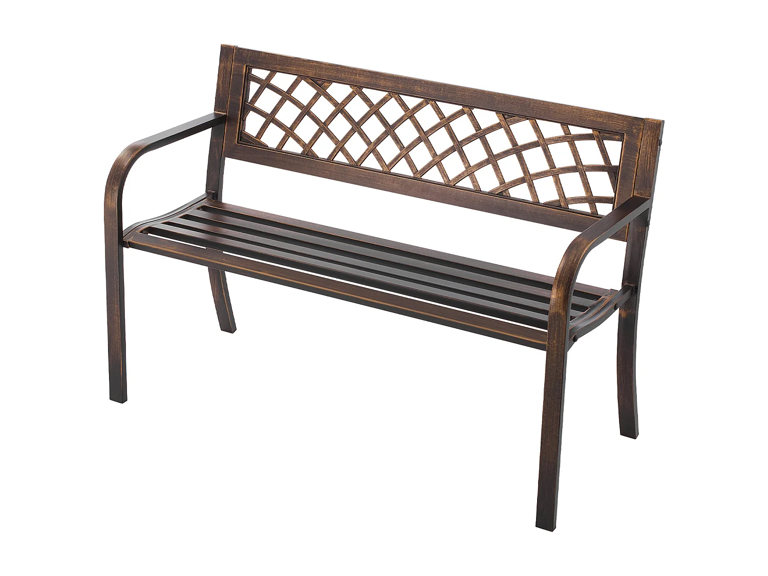 Banc de Jardin SucceBuy, 116 cm, Banquette d'Extérieur en Acier Carbone avec Dossier en Maille PVC et Accoudoirs à Bords Arrondis, Banc Résistant