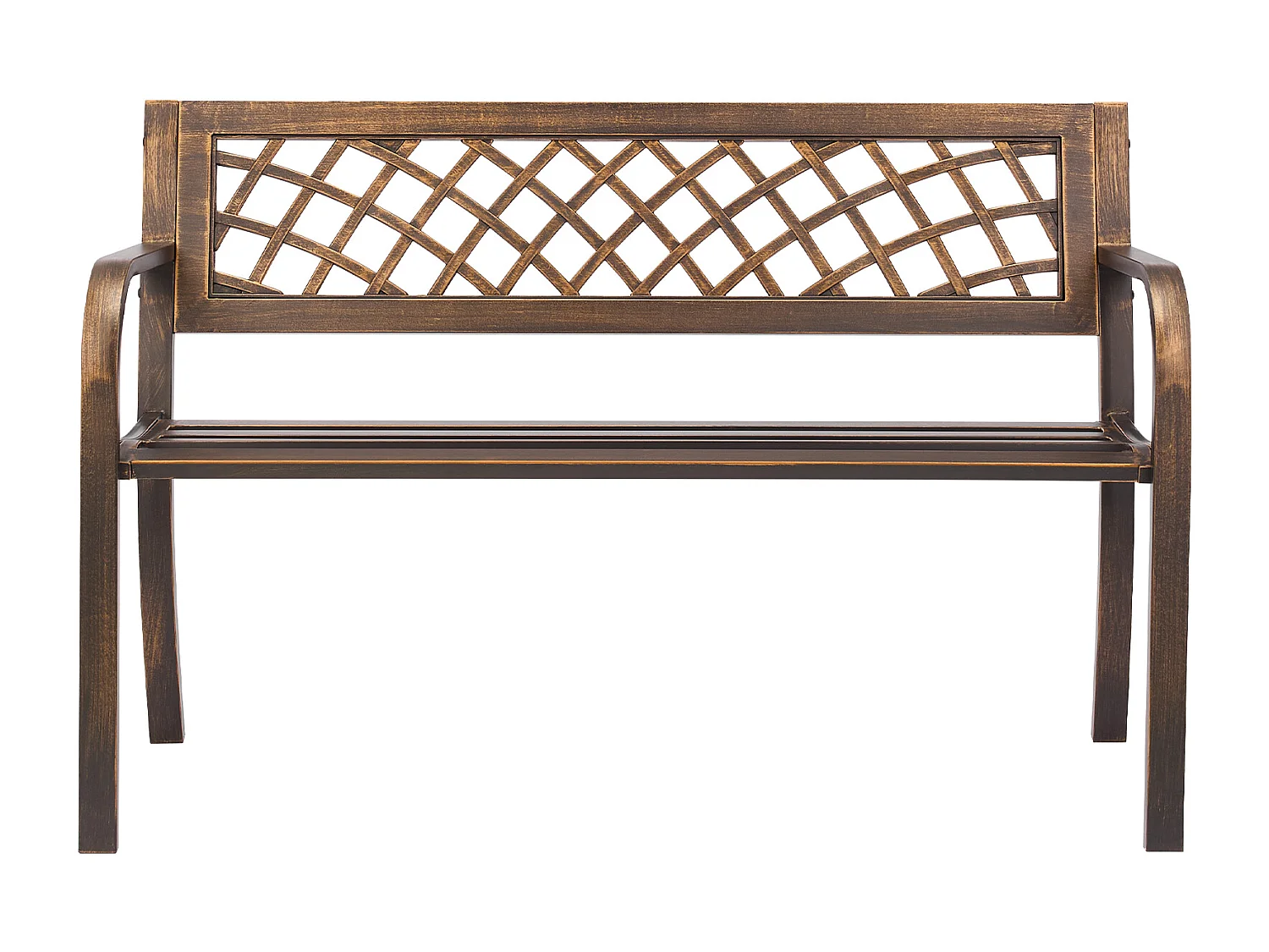 Banc de Jardin SucceBuy, 116 cm, Banquette d'Extérieur en Acier Carbone avec Dossier en Maille PVC et Accoudoirs à Bords Arrondis, Banc Résistant