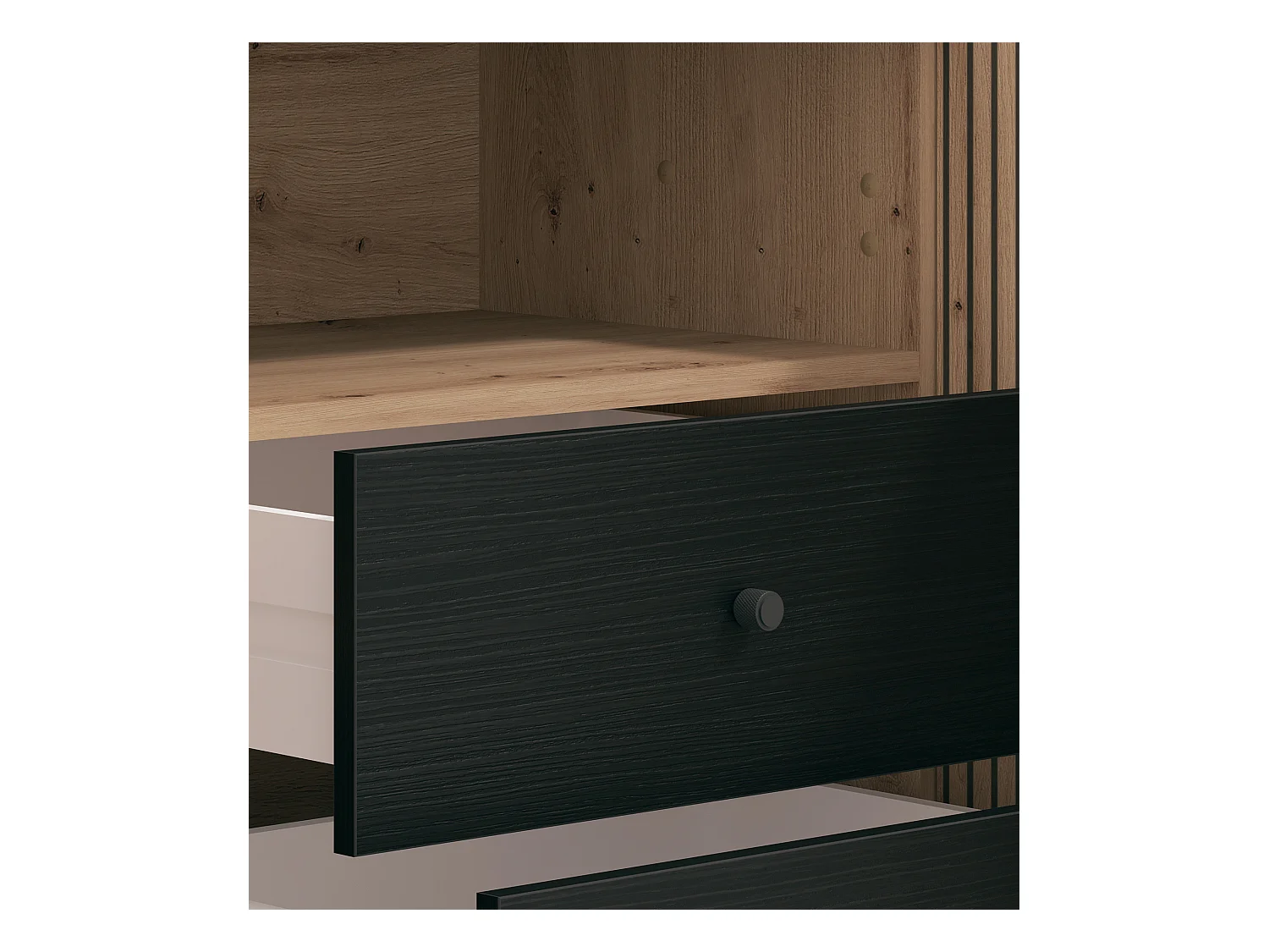 Mueble TV de 74x208x40 cm melamina y frentes alistonados color ébano y roble artisan Tania