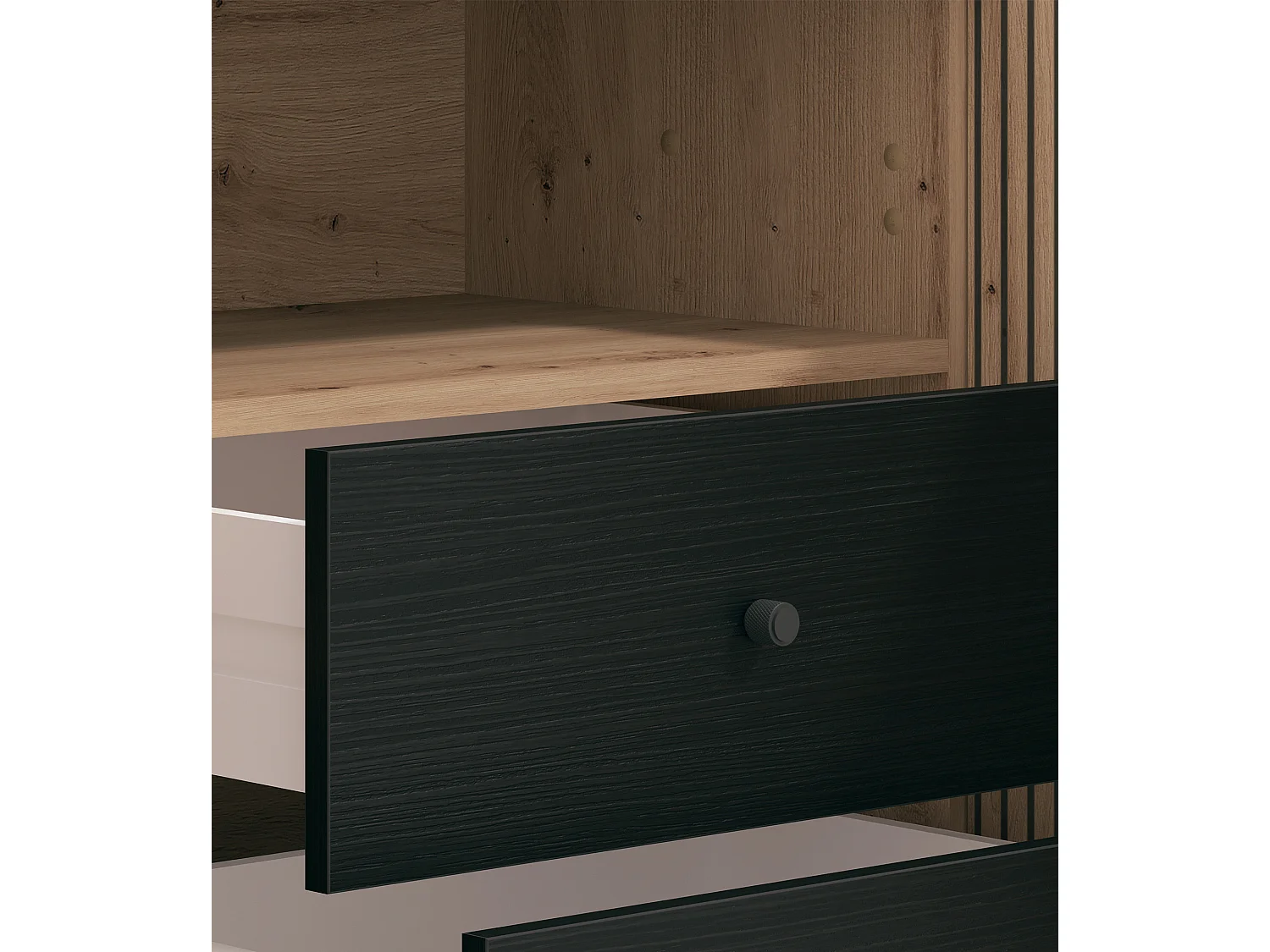 Mueble TV de 74x208x40 cm melamina y frentes alistonados color ébano y roble artisan Tania