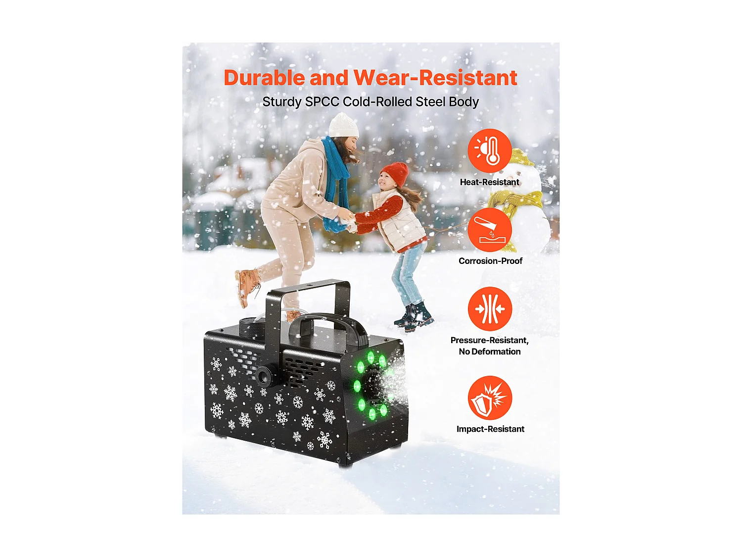 Machine à Neige SucceBuy 900 W, Machine à Flocons de Neige Artificielle Portative Suspendue, avec Lumière Ambiante, Télécommande sans Fil, Réservoir 1 L