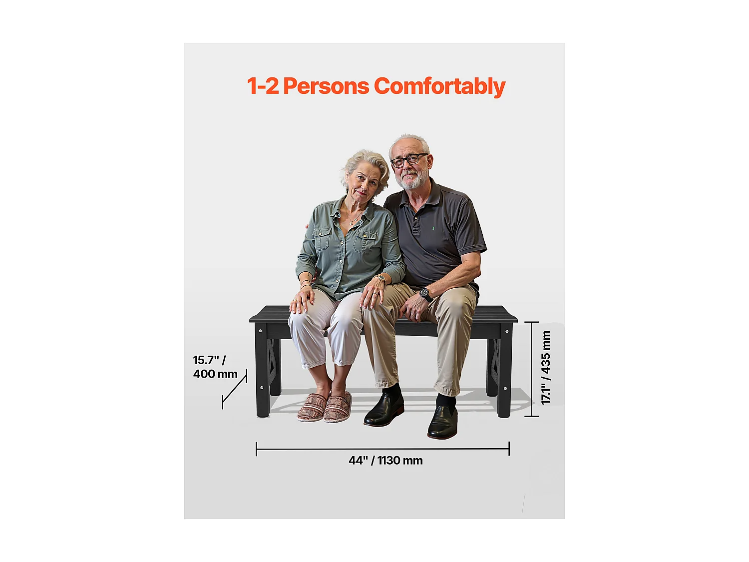 Banc de Jardin SucceBuy, 113 cm, Banquette d'Extérieur en Plastique, Capacité de Charge de 272 kg, Résistant aux Intempéries avec Pieds Épais